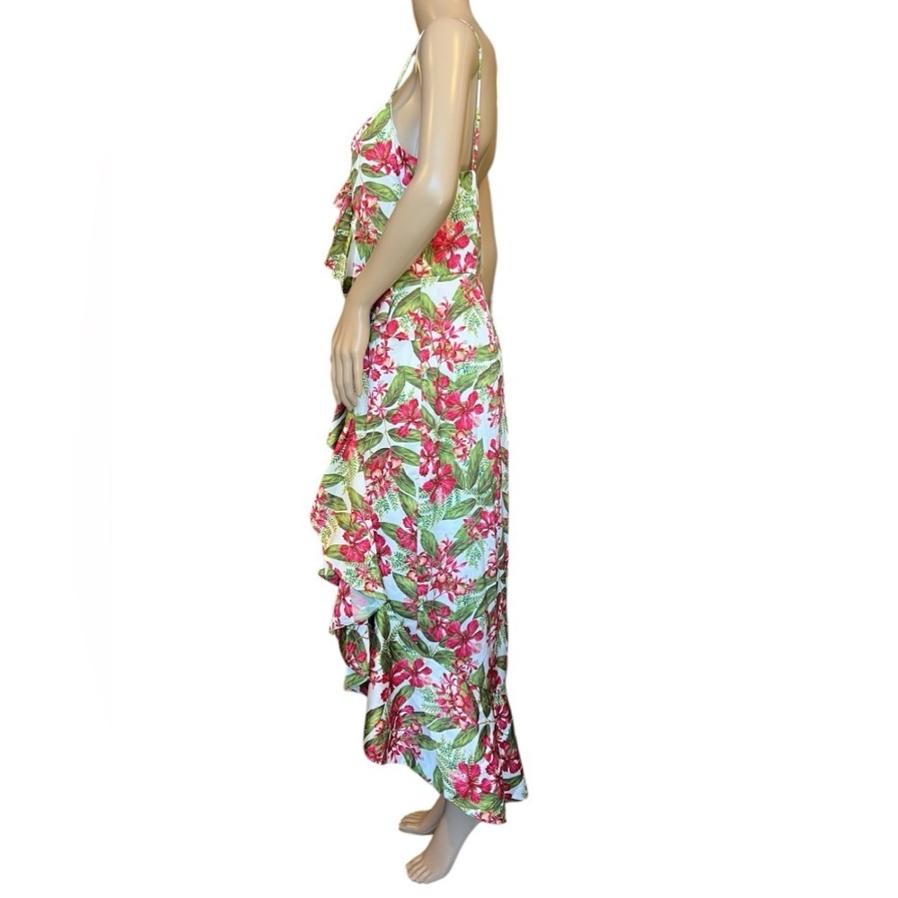 AMUR Womens Dress Deborah Tropical Floral Print Midi Ruffle High Low Size 10 - Picture 6 of 16
